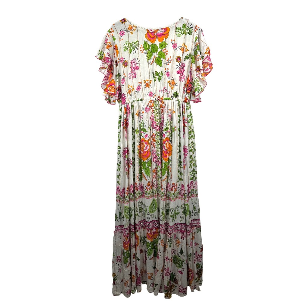 Me 2 Magic Floral Maxi Dress sz XL Boho Metallic ruffles Flutter Sleeve sz XL - Picture 4 of 10